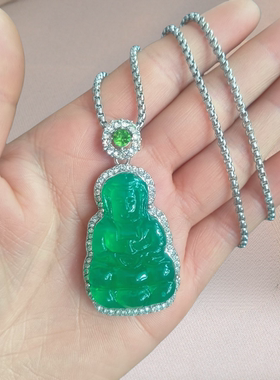 今日【都在抢】新款高级绿色高级复古绿钰观音项链富贵保平安吊坠