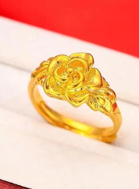 2026国潮金色玫瑰花开口戒指女款