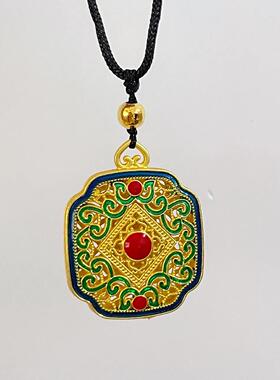 新款金色福字大方牌吊坠项链