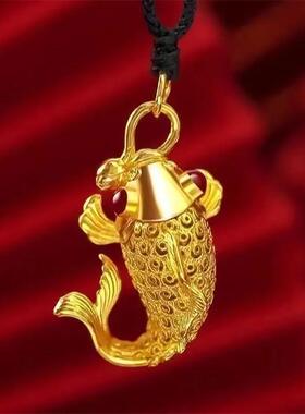 金色镂空锦鲤花丝吊坠高颜值项链