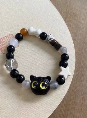 新款黑芝麻小猫咪手串可爱串珠