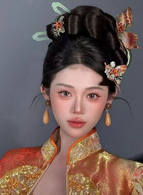 新中式晨袍头饰复古高级感气质蝴蝶古风新娘旗袍秀禾配饰大气简约