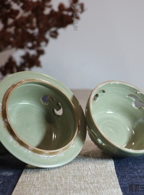 华颖堂收藏慈溪新越窑青瓷茶艺馆家居用品吉祥三足圆顶沉香道熏炉