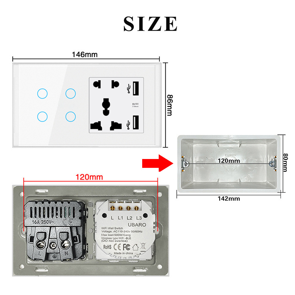涂鸦Zigbee智能开关面板带五孔插座双USB的智能开关墙壁触摸开关 - 图2