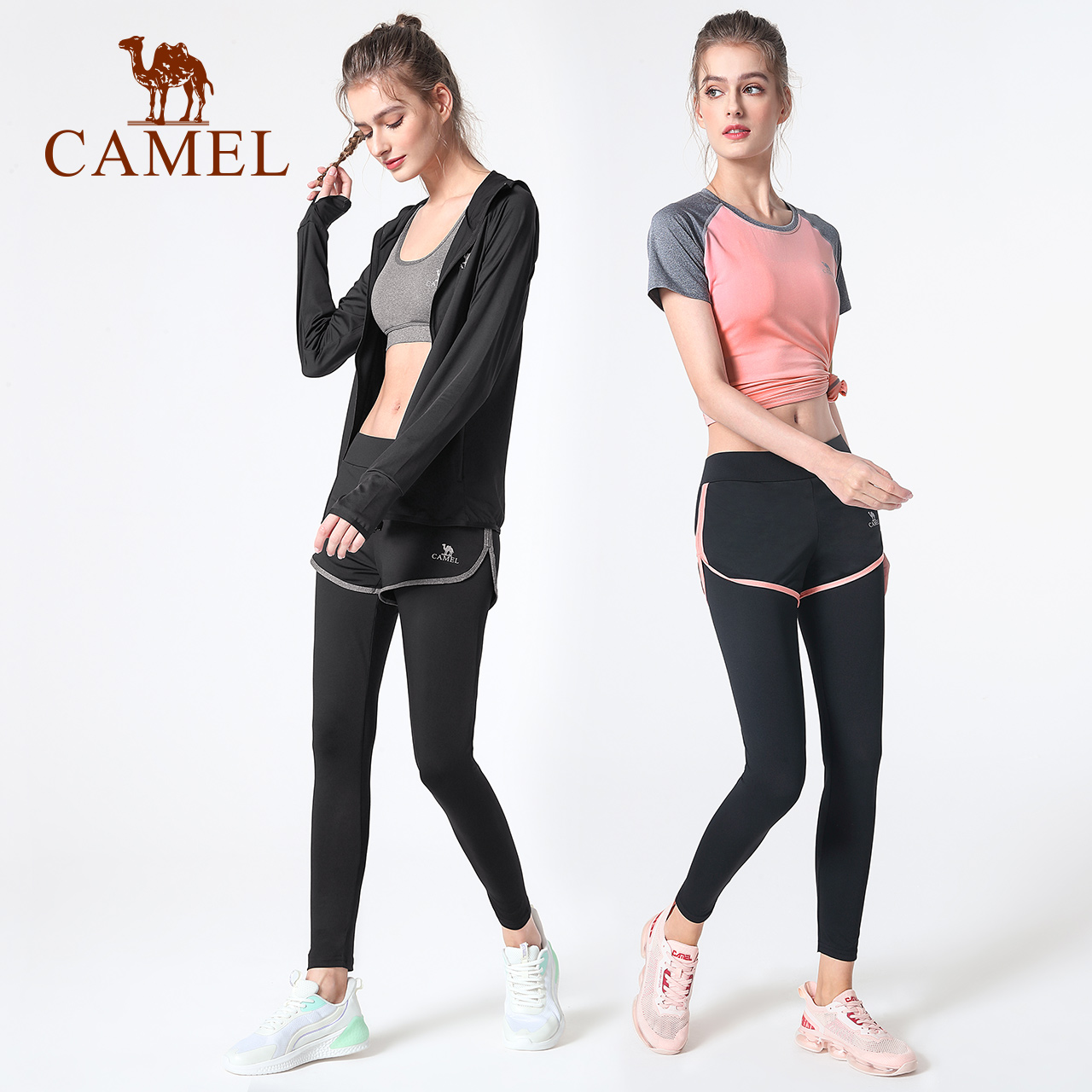 骆驼瑜伽服套装女款春夏健身短袖健身房运动服跑步服衣服夏季薄款