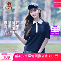 Camel Outdoor Woman 50% Sleeves Speed Dry Polo Shirt 2023 Spring Summer New Solid Turn Collar Design Quick Dry Blouse