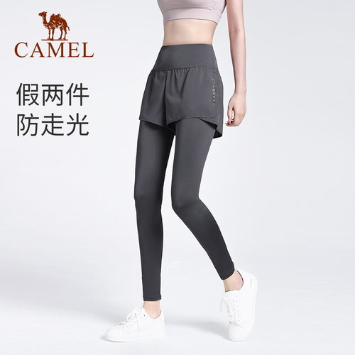 骆驼瑜伽裤女款秋冬假两件弹力健身紧身运动裤百搭透气休闲长裤子 - 图1