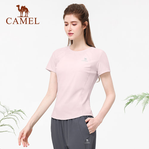 骆驼冰丝瑜伽服上衣女夏季薄款运动服短袖跑步T恤健身服快干衣服 - 图0