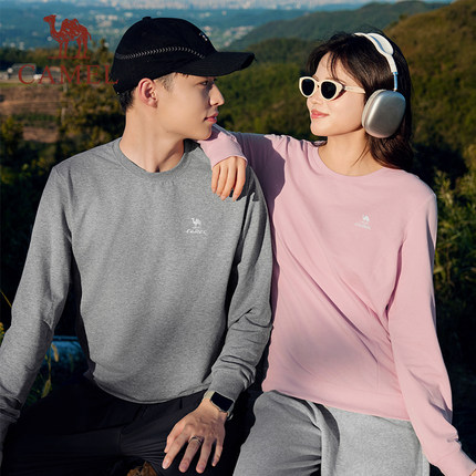 骆驼运动圆领套头卫衣男士宽松显