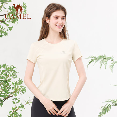 骆驼冰丝瑜伽服上衣女夏季薄款运动服短袖跑步T恤健身服快干衣服 - 图2