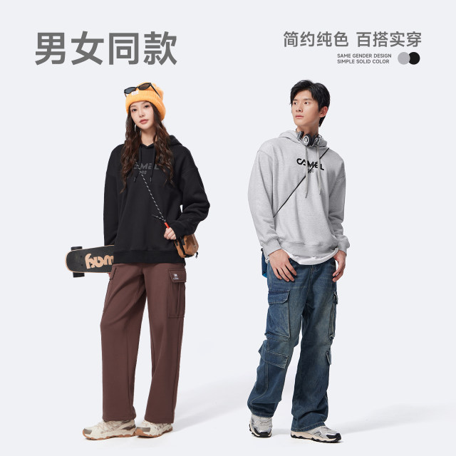 ເສື້ອຍືດກິລາ Camel hooded sweatshirt ສໍາລັບແມ່ຍິງ, ວ່າງແລະ versatile ມີ fleece
