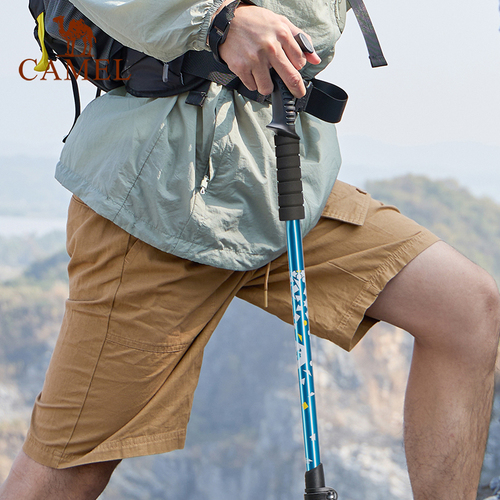 骆驼户外登山杖铝合金手杖轻便伸缩折叠徒步爬山拐棍老人防滑拐杖