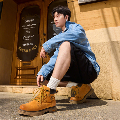 骆驼马丁靴复古英伦男大黄靴