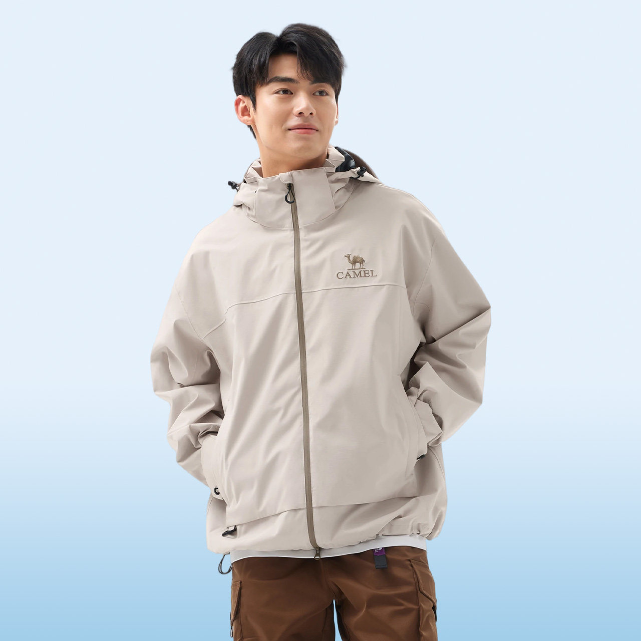 骆驼男装冲锋衣外套男款2025防风防水三防户外登山服硬壳连帽夹克
