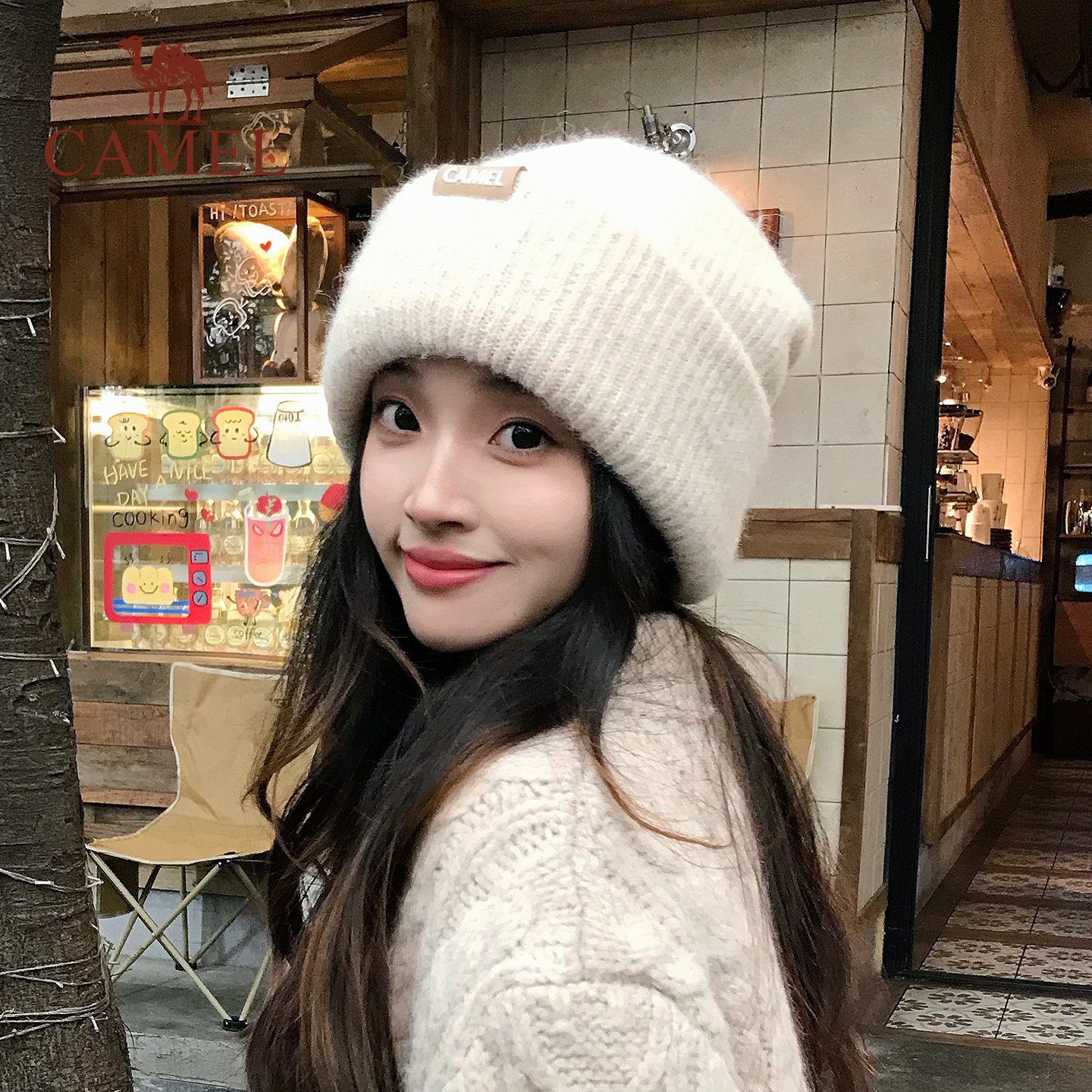 骆驼麻薯帽针织帽2025新款冬圣诞节礼物女冷帽堆堆帽子保暖毛线帽