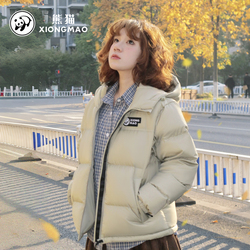 骆驼熊猫泡泡羽绒服男女款加厚保暖黑色冬装外套