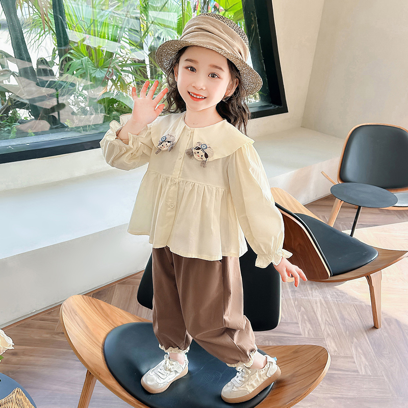 女童春装套装2024新款韩版洋气儿童娃娃衫女宝宝春秋款时髦两件套
