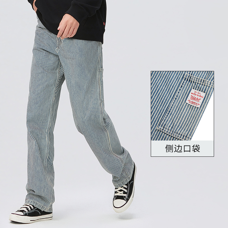 Levi's李维斯 2024春季男美式568直筒蓝白条纹宽松时尚潮流牛仔裤-图1