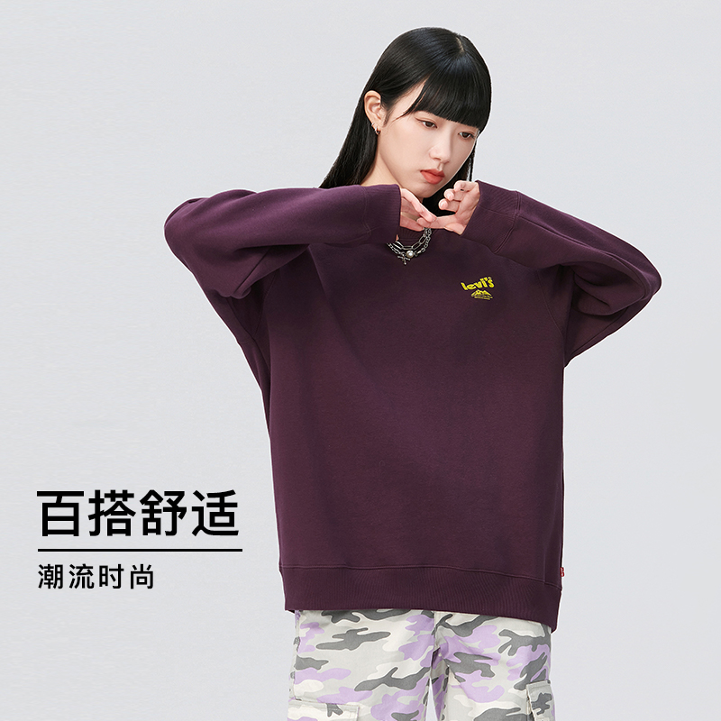 Levi's李维斯春季新款女士加绒卫衣时尚印花圆领情侣上装-图2