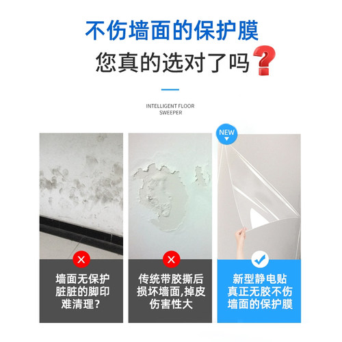 乳胶漆墙面透明保护膜静电不伤墙防脏防踢家用白墙无胶防潮贴膜 - 图0