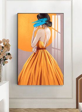 玄关装饰画美女人物挂画现代简约壁画卧室轻奢过道走廊晶钻晶瓷画
