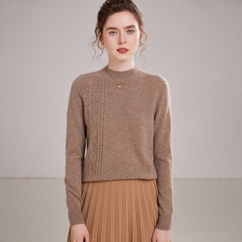 秋冬山羊绒衫女一线平面扭花半高领套头针织毛衣百搭保暖打底衫,淘宝优惠券,粉丝福利购,淘宝优惠卷