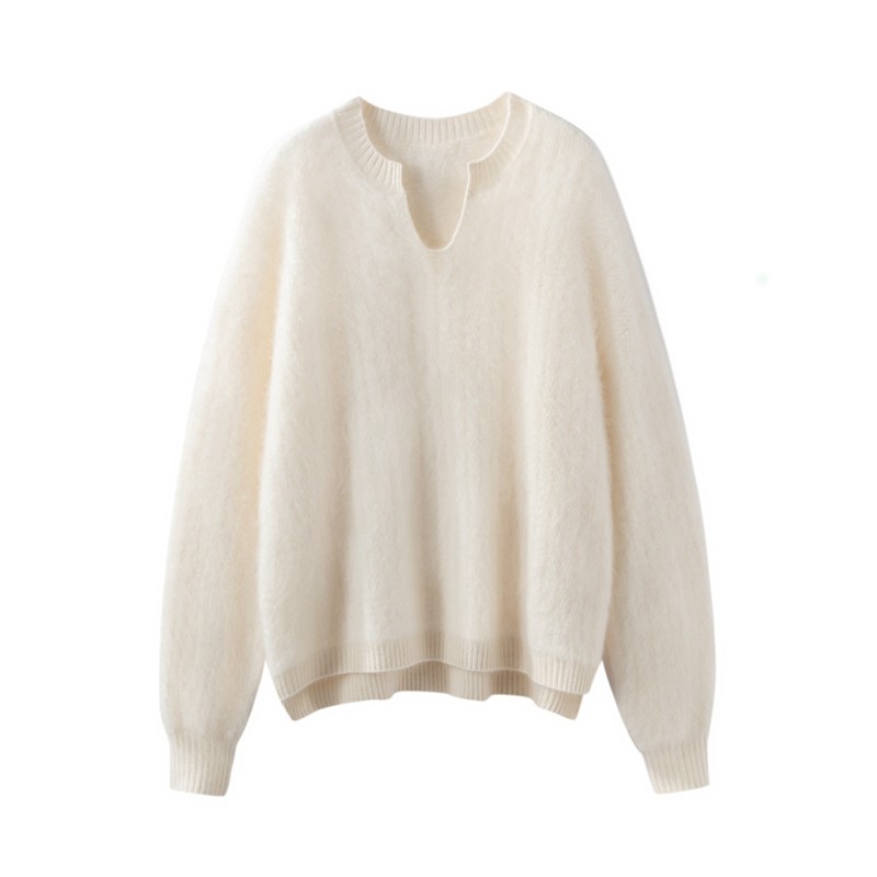 轻奢风山羊绒衫女剪刀领领拉绒加厚宽松针织毛衣内搭,淘宝优惠券,粉丝福利购,淘宝优惠卷