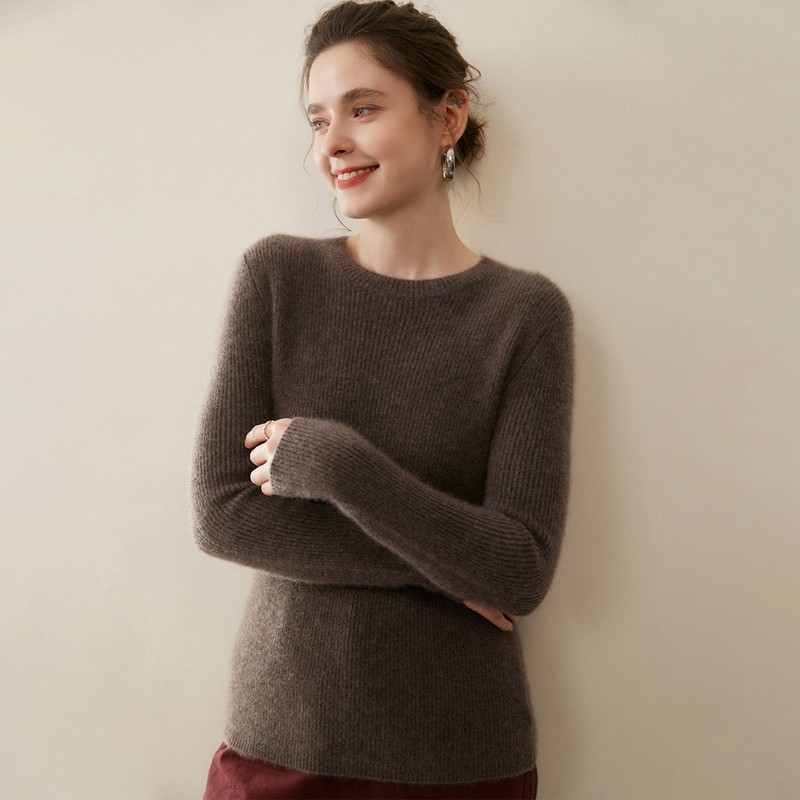 小山羊绒衫女圆领加厚修身套头针织打底衫通勤简约风毛衣百搭,淘宝优惠券,粉丝福利购,淘宝优惠卷