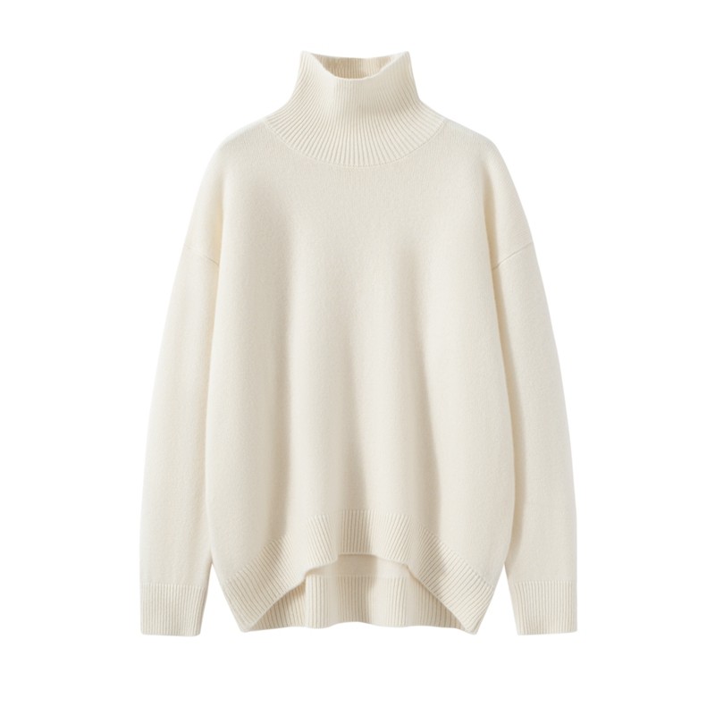 山羊绒衫女七针平面高翻领宽松套头毛衣百搭针织打底极简风,淘宝优惠券,粉丝福利购,淘宝优惠卷