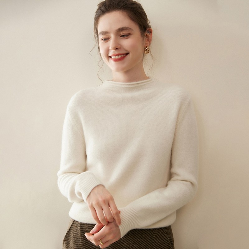 极简风半高领小山羊绒衫女套头加厚保暖针织打底衫修身毛衣,淘宝优惠券,粉丝福利购,淘宝优惠卷