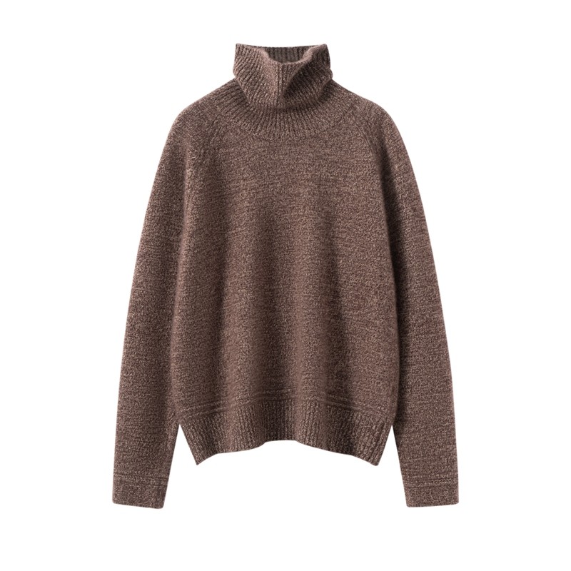 山羊绒衫女花纱加厚高翻领套头宽松打底毛衣极简风百搭,淘宝优惠券,粉丝福利购,淘宝优惠卷