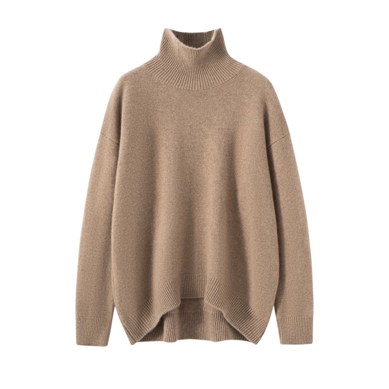 山羊绒衫女七针平面高翻领宽松套头毛衣百搭针织打底极简风,淘宝优惠券,粉丝福利购,淘宝优惠卷