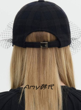 Amy韩国官网代购 25秋冬Brown hat Lace Wire Cap 网纱格子棒球帽