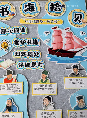 海洋风格班级公约图书角中队角荣誉墙班级教室文化墙布置展板