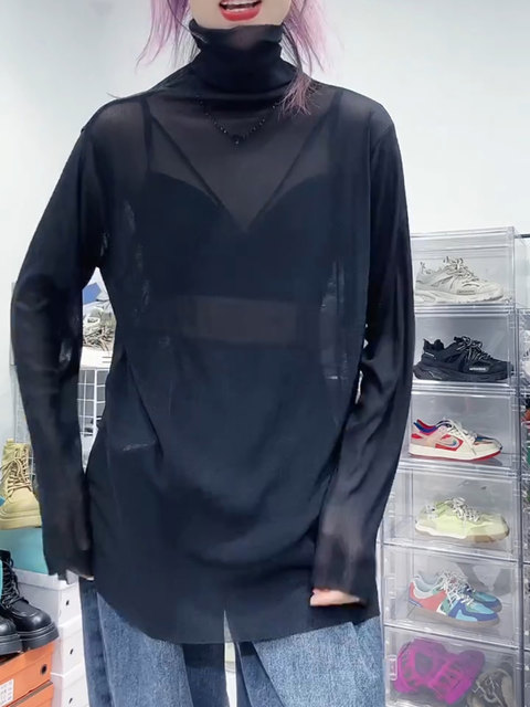 Long-sleeved turtleneck perspective stretch base shirt