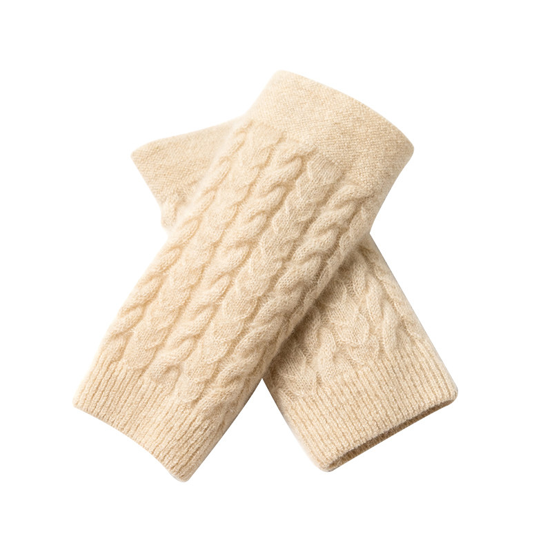 秋冬山羊绒半指手套女保暖绞花针织漏指时尚防寒学生写字手套护腕,淘宝优惠券,粉丝福利购,淘宝优惠卷