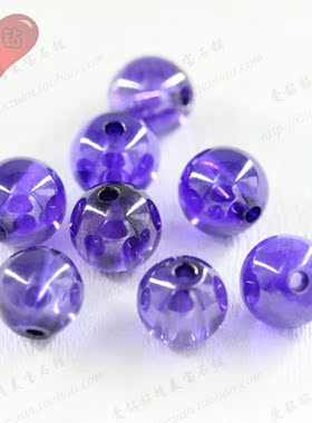 紫蓝色裸石圆形珠子打孔耳钉仿钻