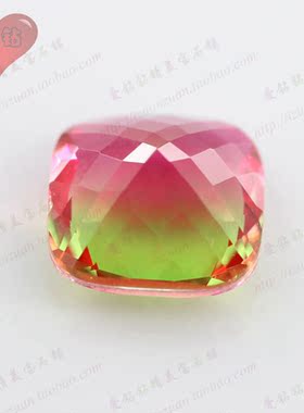 肥正方合成西瓜碧玺戒面裸石 枕形高净度碧玺首饰戒指DIY配石BX04