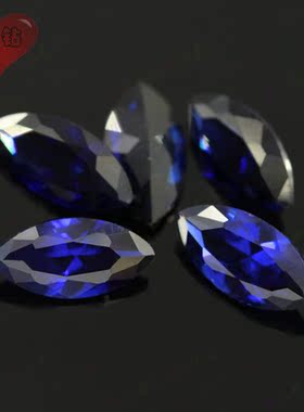 34#马眼形蓝刚玉蓝宝石戒面裸石 叶子形宝石裸钻 吊坠配件DIY
