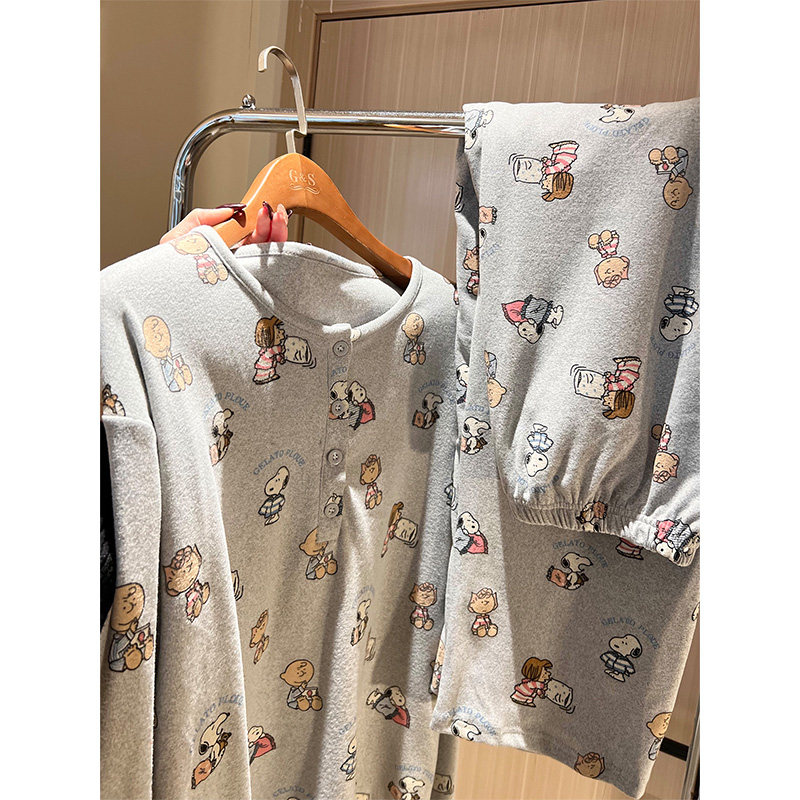 韩版少女可爱史努比印花长袖睡衣女秋冬季新款家居服大码长裤套装,淘宝优惠券,粉丝福利购,淘宝优惠卷