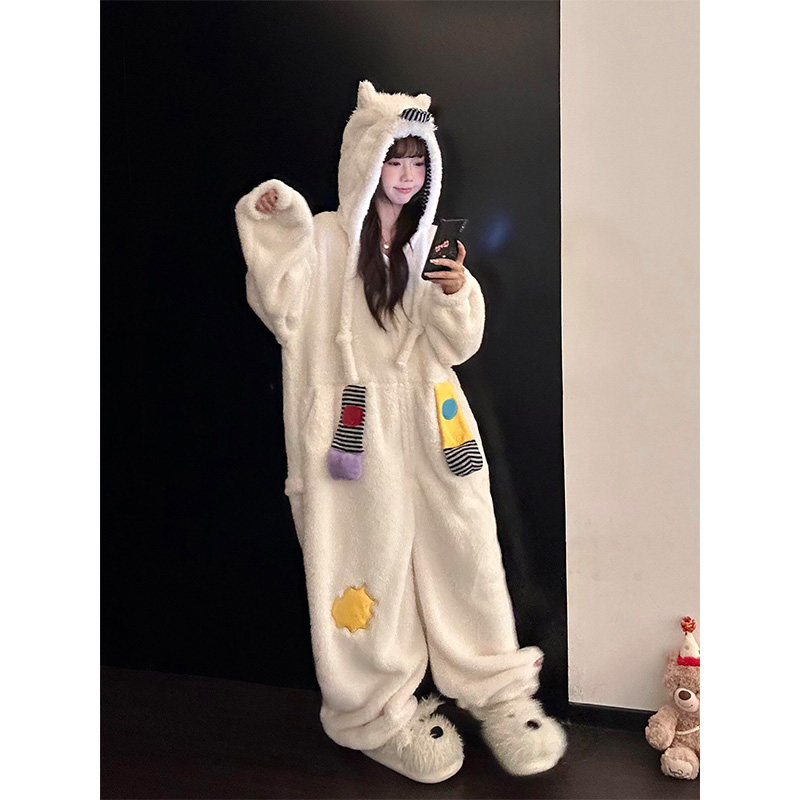 可爱小马少女毛绒连帽睡衣女秋冬季新款珊瑚绒家居服一体式连体衣,淘宝优惠券,粉丝福利购,淘宝优惠卷