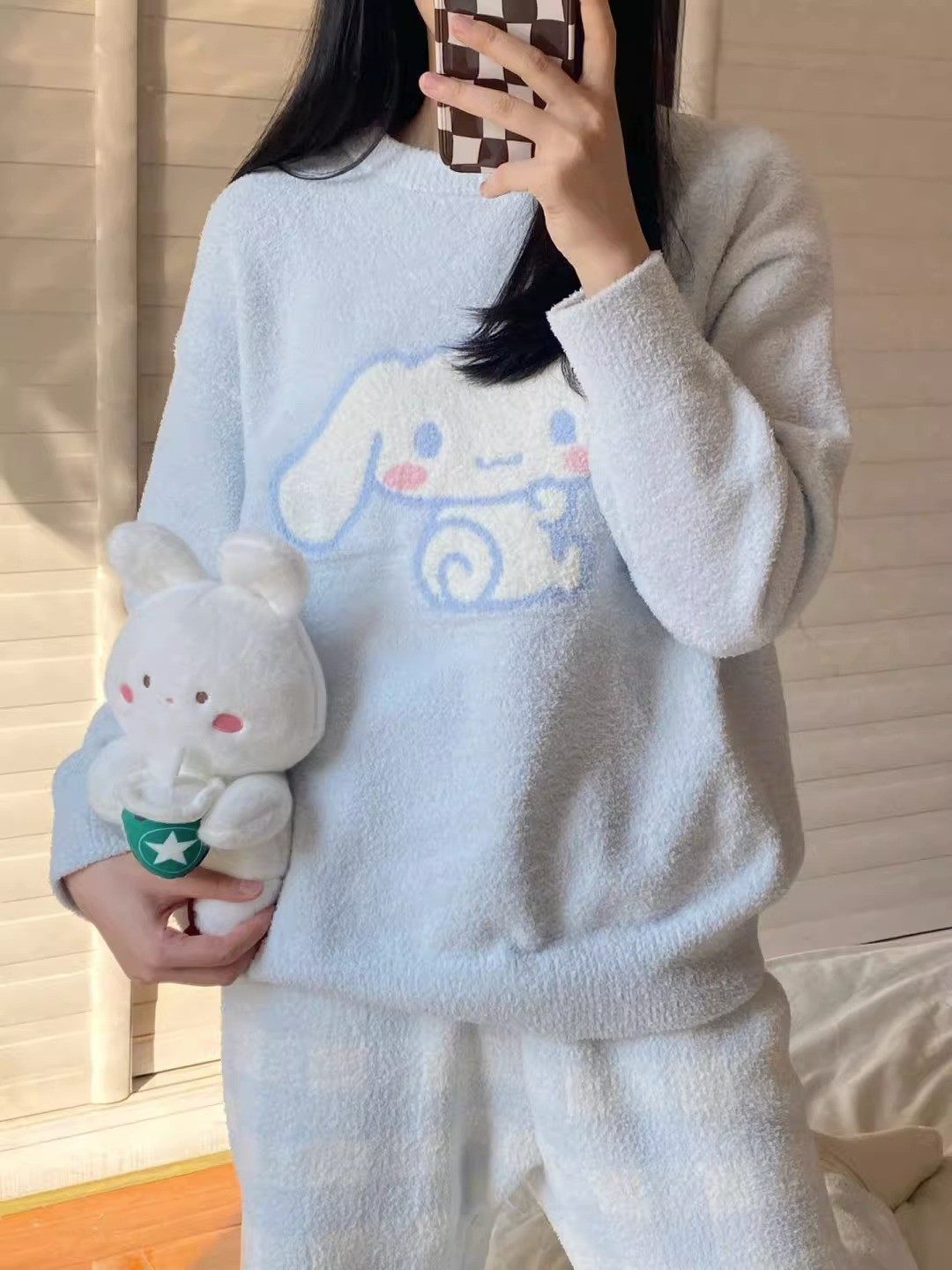 卡通玉桂狗毛绒针织长袖睡衣女2024秋冬季新款加厚长裤家居服套装,淘宝优惠券,粉丝福利购,淘宝优惠卷