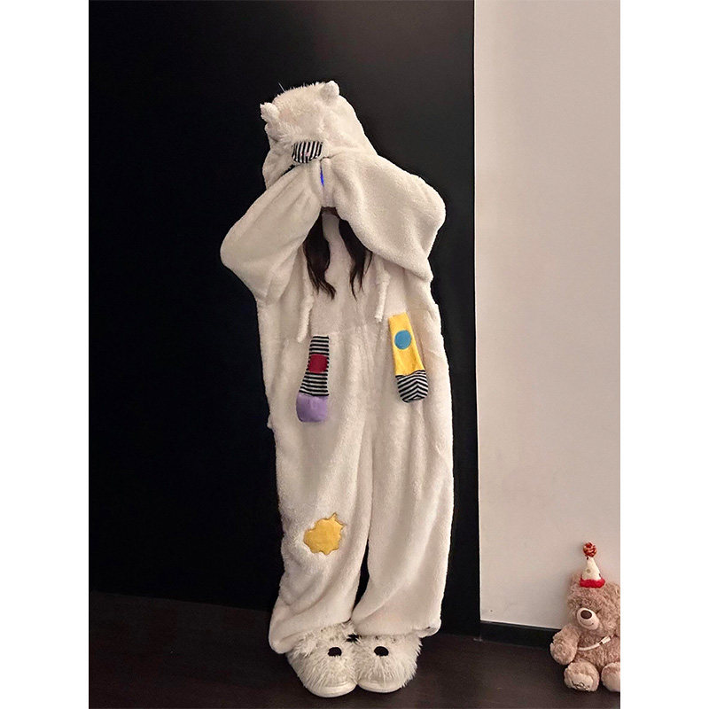 可爱小马少女毛绒连帽睡衣女秋冬季新款珊瑚绒家居服一体式连体衣,淘宝优惠券,粉丝福利购,淘宝优惠卷