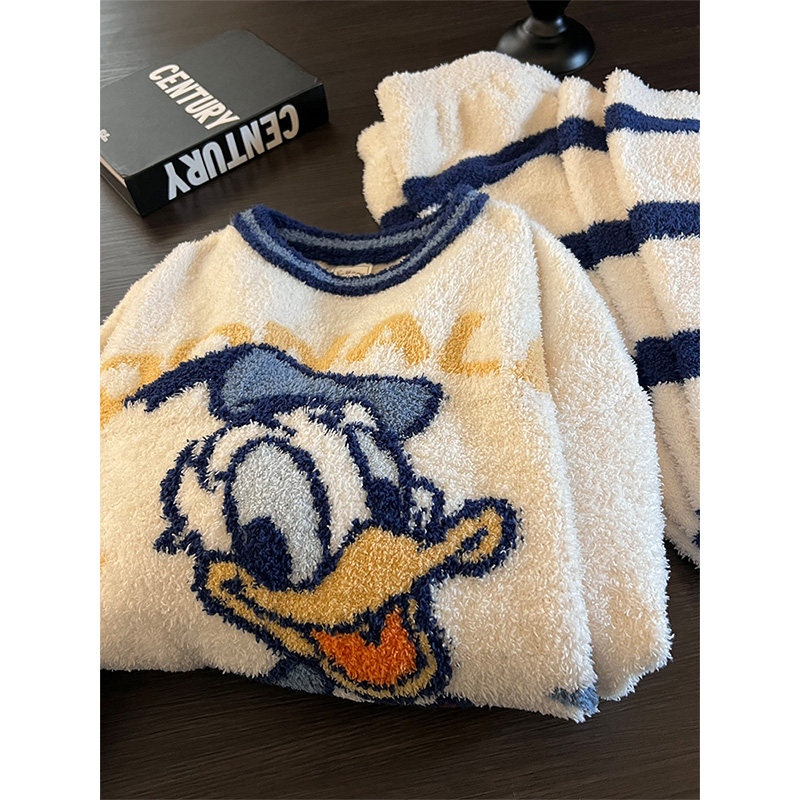 2025年秋冬季新款少女可爱唐老鸭印花半边绒睡衣女家居服套装外穿,淘宝优惠券,粉丝福利购,淘宝优惠卷