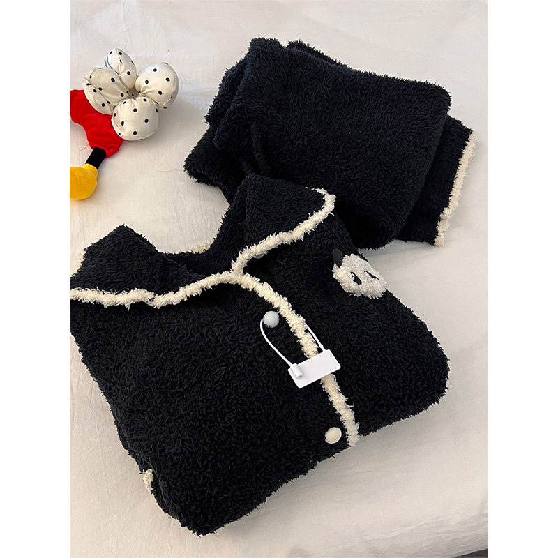 ins少女熊猫针织睡衣女冬季新款半边绒家居服加厚大码套装可外穿,淘宝优惠券,粉丝福利购,淘宝优惠卷