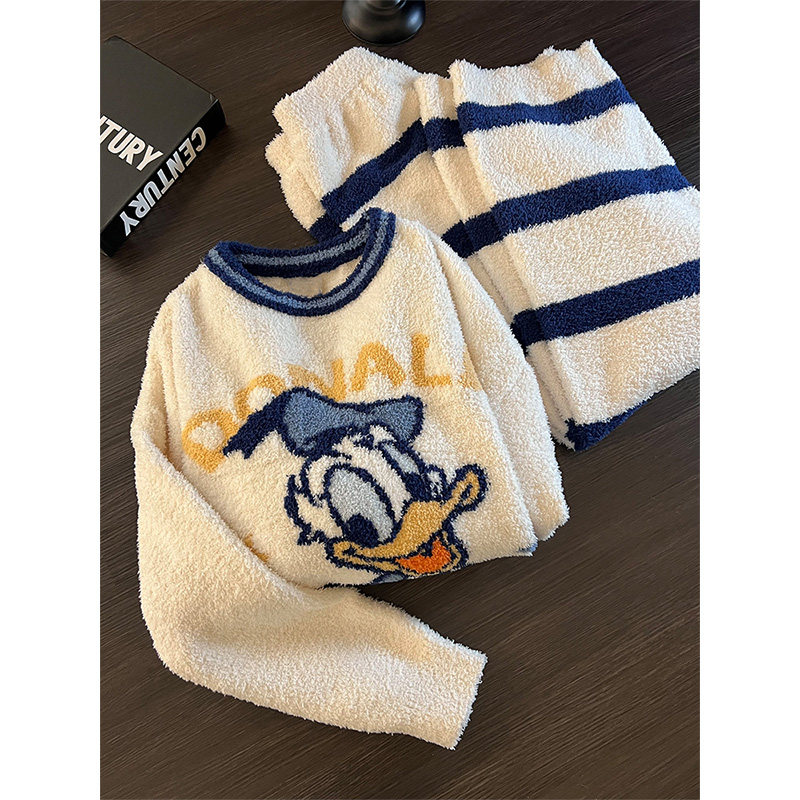 2025年秋冬季新款少女可爱唐老鸭印花半边绒睡衣女家居服套装外穿,淘宝优惠券,粉丝福利购,淘宝优惠卷