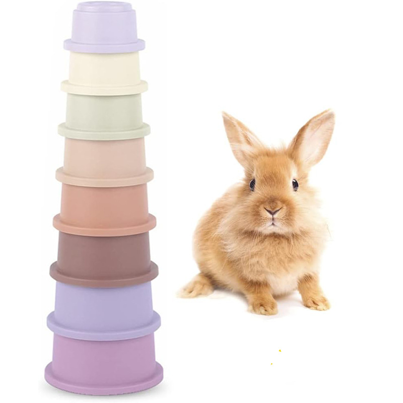 兔子堆叠杯兔子玩具-8件塑料零食杯嵌套杯兔子玩具用品儿童叠叠杯 - 图1