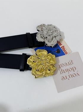 女士玫瑰花人造革合金韩版皮带
