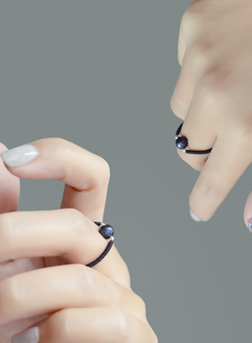 黑色戒指金曜石不掉色原创设计女