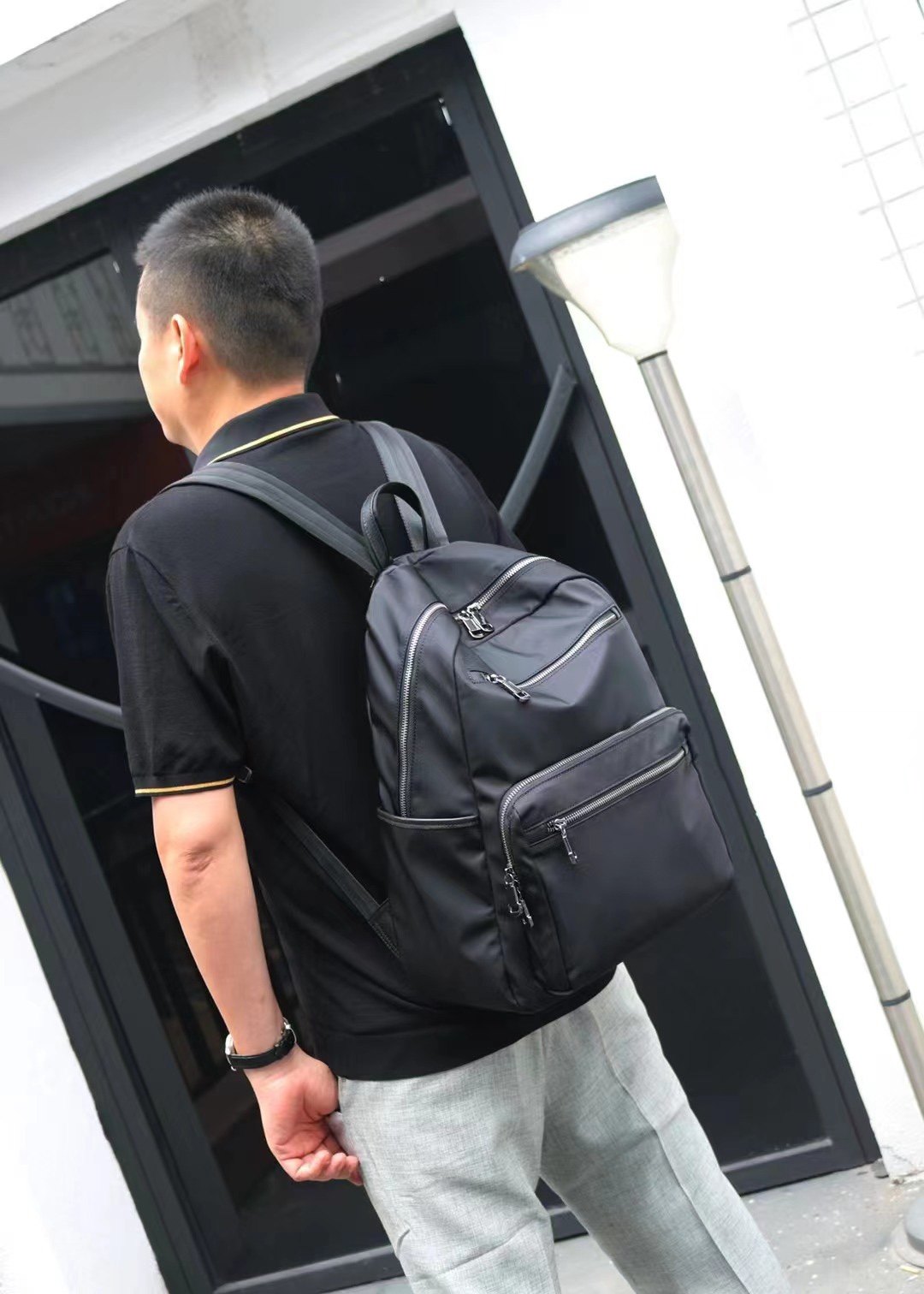 2026新款双肩包男女韩版简约防水尼龙牛津布配真皮旅行背包大容量,淘宝优惠券,粉丝福利购,淘宝优惠卷